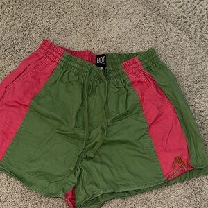 BDG Color Block Athletic Shorts in Green and Pink